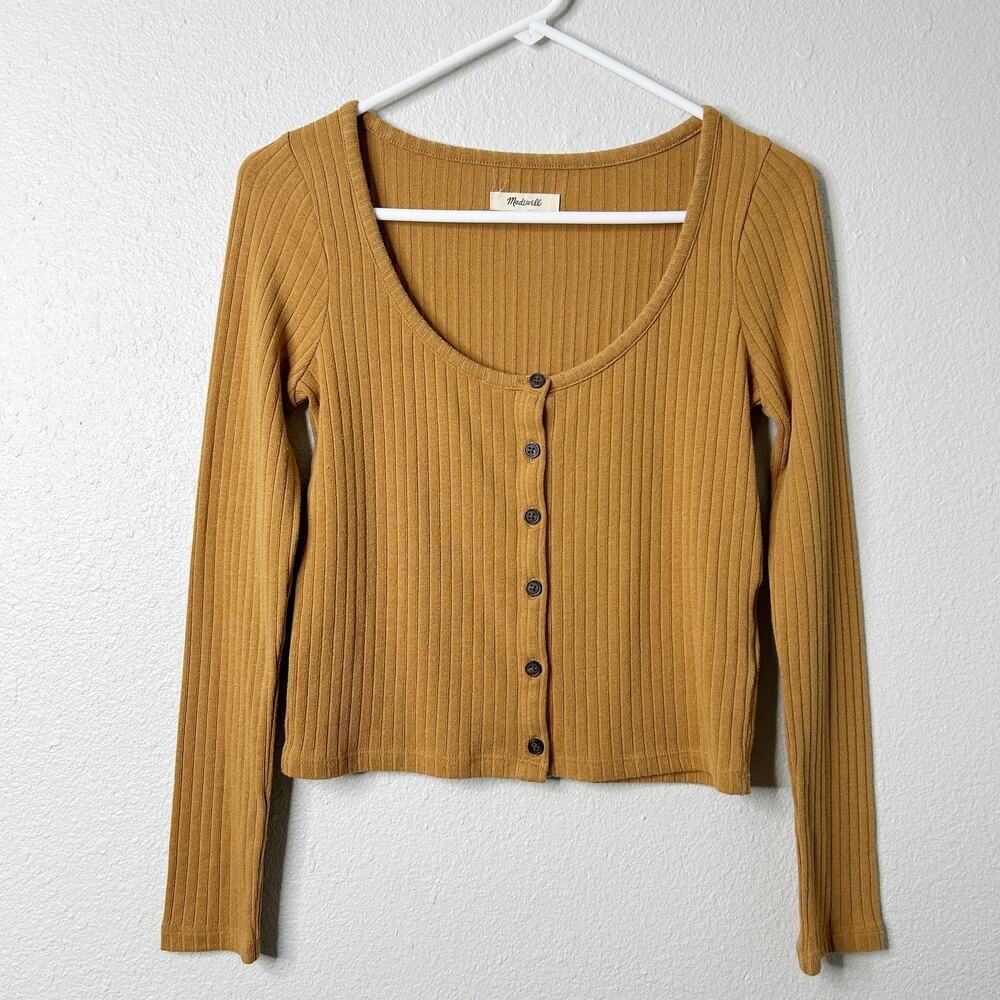 Madewell Ribbed Cardigan Womens Small Toffee Cropped Knit Minimalist